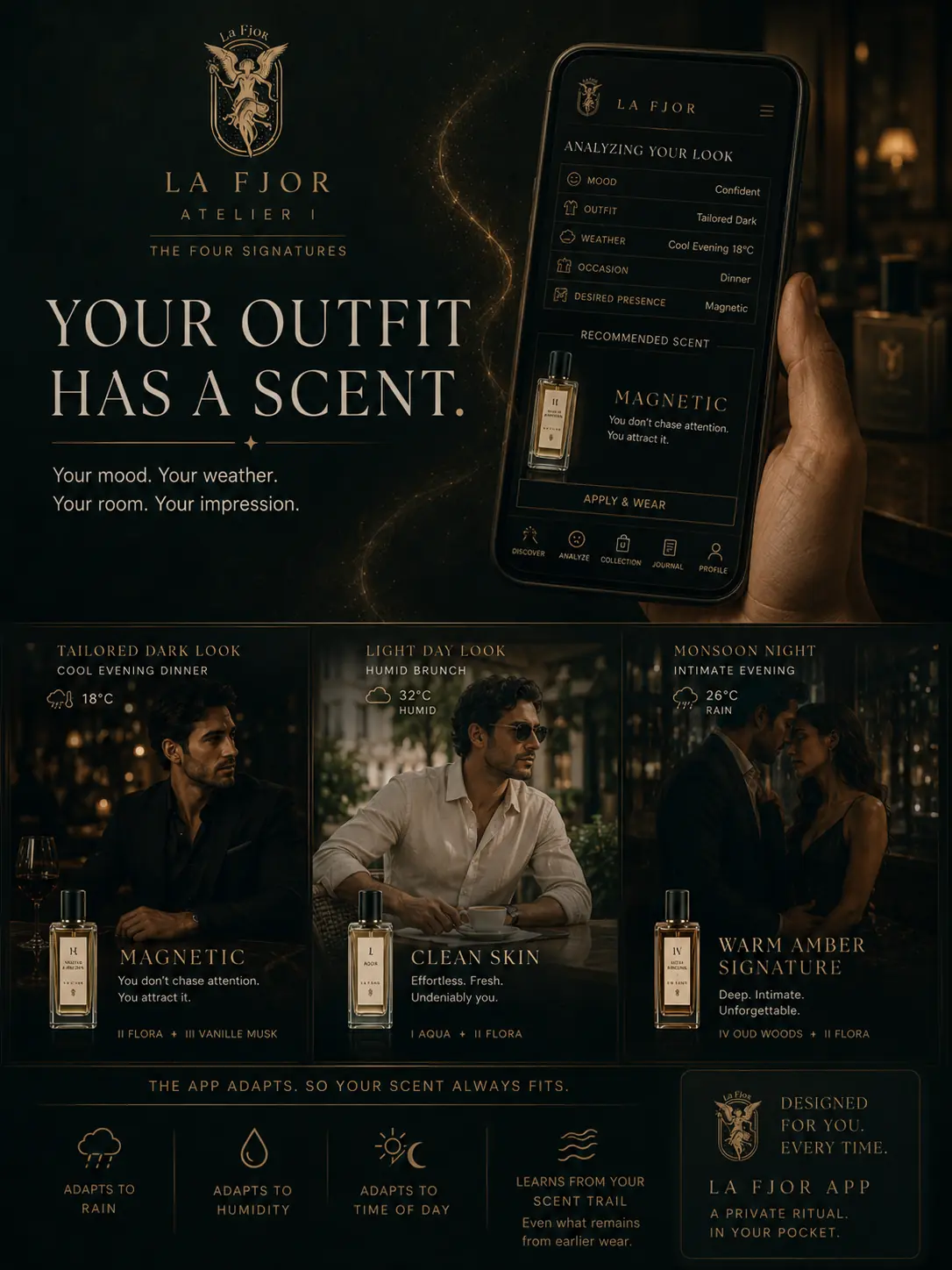 La Fjor outfit and weather-aware fragrance recommendations